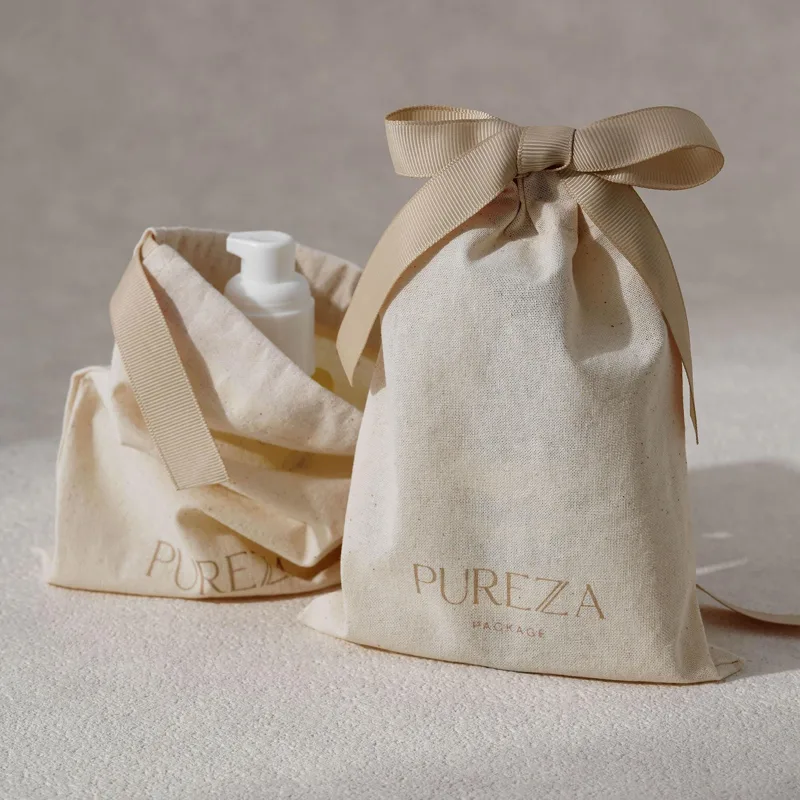 Luxury Skincare Gifts - Pochette à cordon en coton naturel